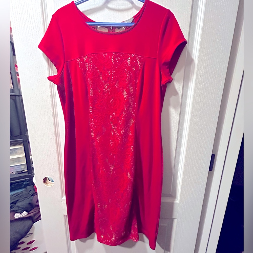 Body Shaper RED Dress Floral Crochet Lace Signature Collection Large 14-16 Rayon